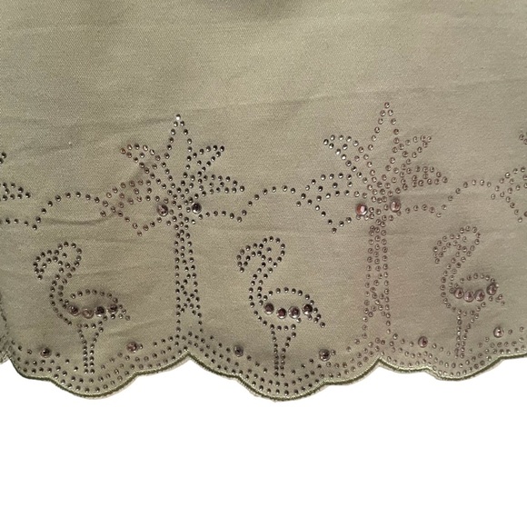 Quacker Factory Short Sleeve Button up Embellished Shirt Rhinestones Large Green - Picture 8 of 8